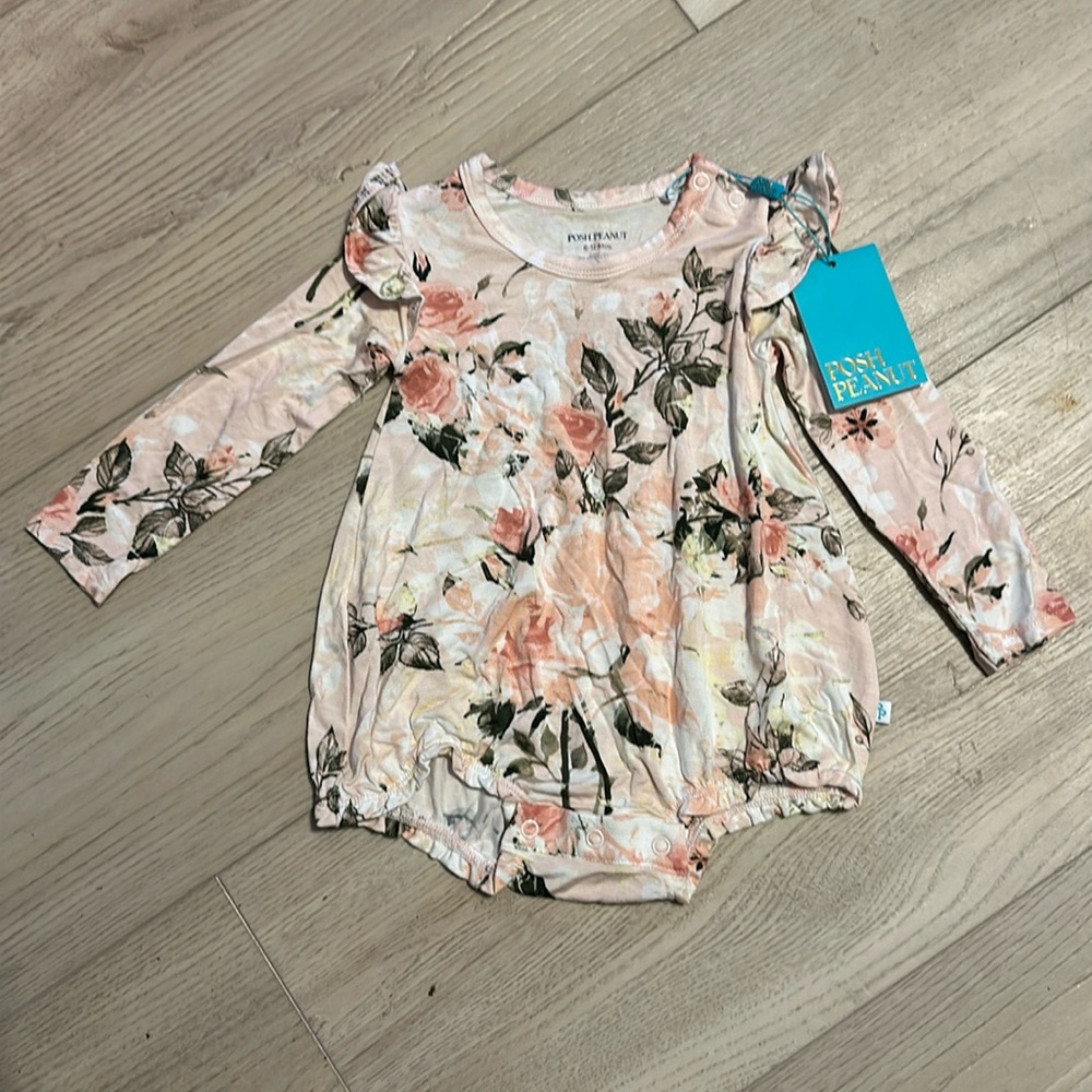 NWT Posh Peanut vintage rose long sleeve bubble size 6-12 months